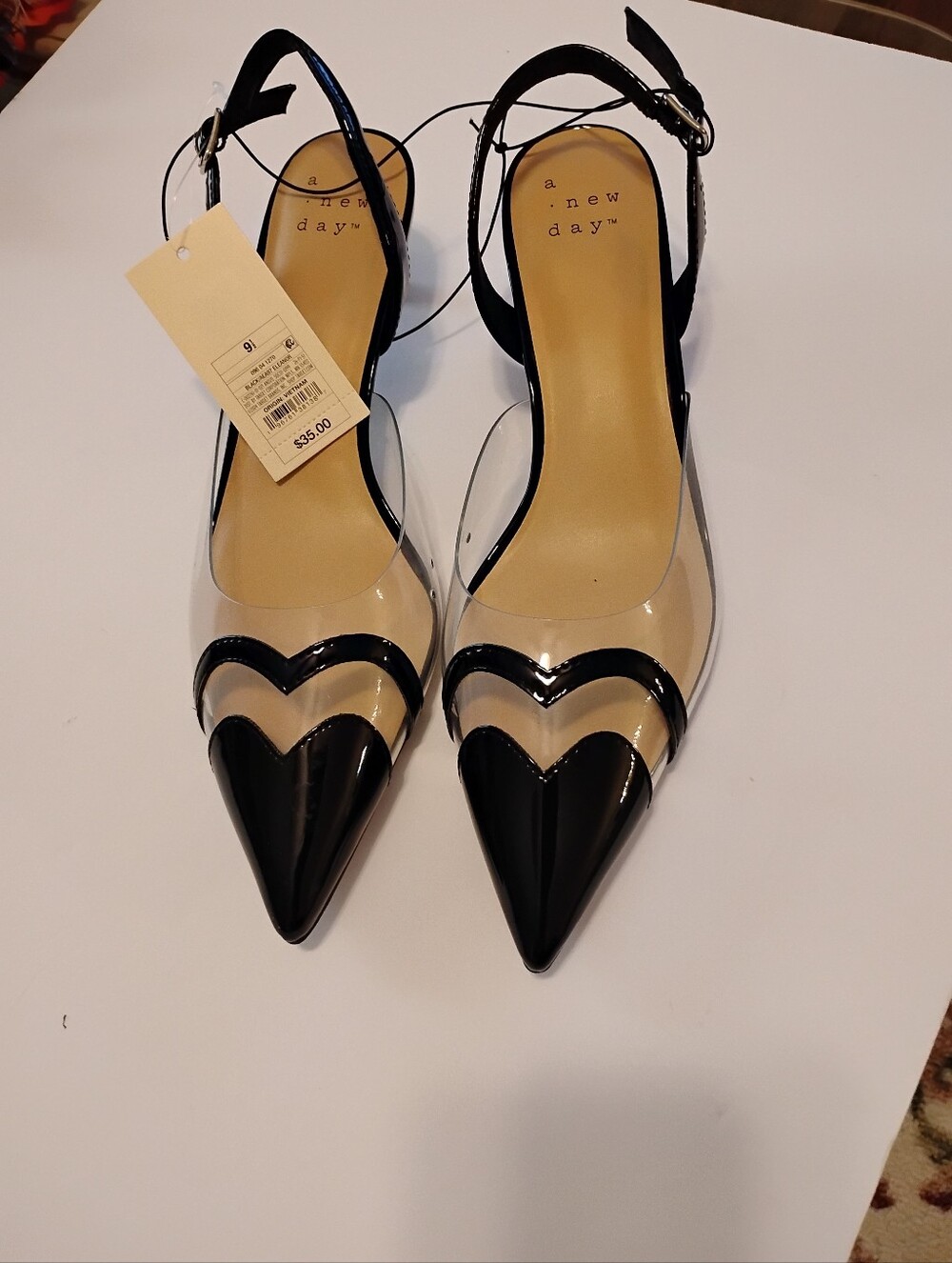 a new day Black and Clear Pointed Toe Slingback Heels